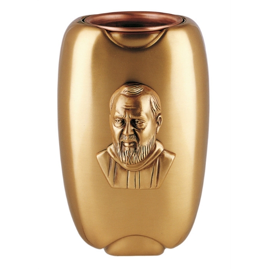 Picture of Flower vase for gravestones - With Padre Pio plaque - Olpe Line - Bronze