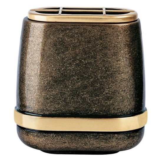 Immagine di Vaschetta portafiori per lapide - Linea Cotile - Bronzo glitter con fascia bronzo