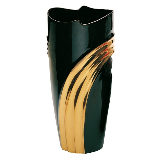 Immagine di Vaso portafiori per lapide - Linea Cista - Bronzo nero finiture oro