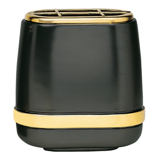 Immagine di Vaschetta portafiori per lapide - Linea Cotile mercurio - Bronzo con fascia oro