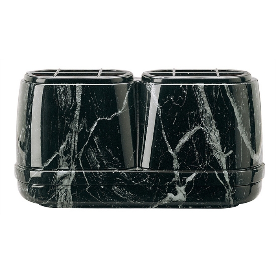 Immagine di Vaschetta portafiori doppia per lapide - Linea Cotile Nero Marquinia - Bronzo