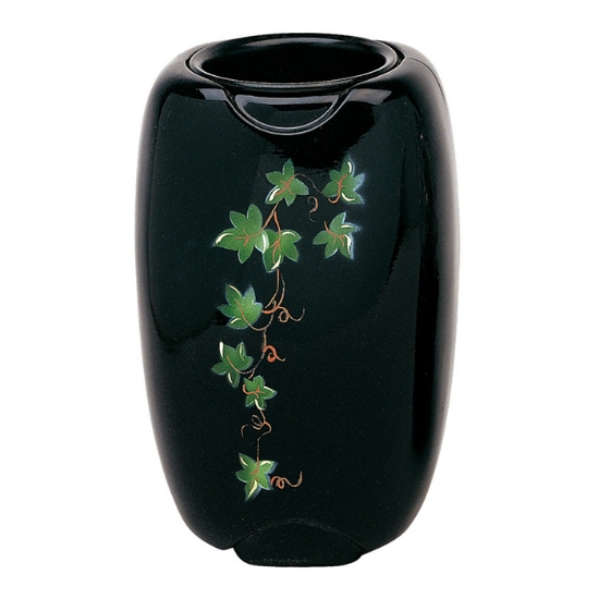 Image sur Vase à fleurs pour pierre tombale - Ligne Olpe noir décoré de lierre - Bronze