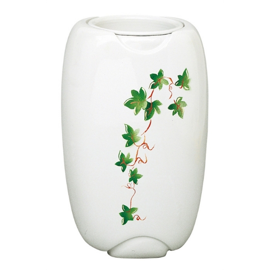 Image sur Vase à fleurs pour pierre tombale - Ligne Olpe blanc décorée de lierre - Bronze