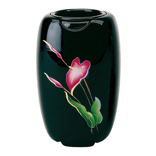 Immagine di Vaso portafiori per lapide - Linea Olpe nero decorato anturium - Bronzo