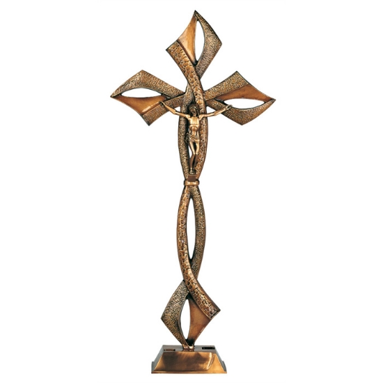 Image sur Crucifix en bronze sur croix stylisée - Barres en forme de grandes tiges