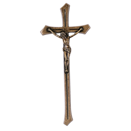 Immagine di Crocifisso in bronzo glitter su croce con angoli smussati stile classico