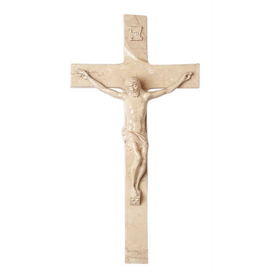 Immagine di Croce grande semplice in bronzo con Crocifisso - Finitura marmo Botticino