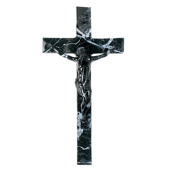 Immagine di Croce grande semplice in bronzo con Crocifisso - Finitura marmo Nero Marquinia
