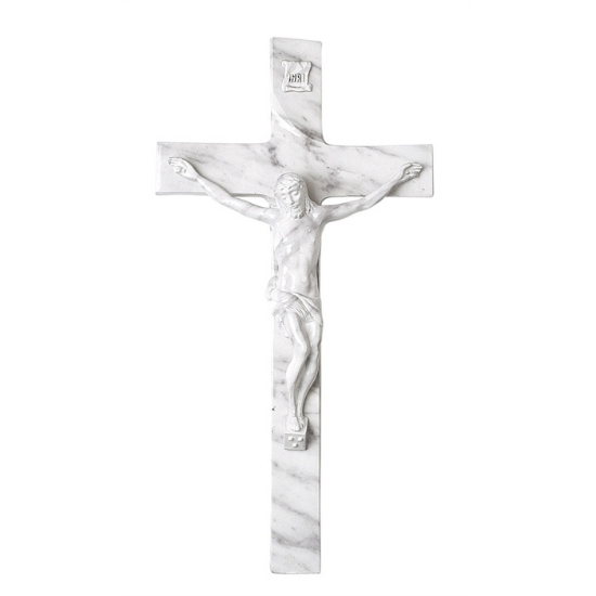 Immagine di Croce grande semplice in bronzo con Crocifisso - Finitura marmo Carrara