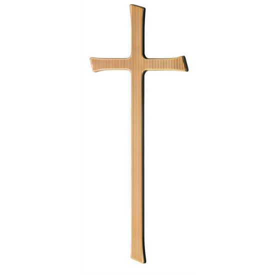 Immagine di Croce semplice in bronzo lucido - Superficie rigata con estremità taglio obliquo