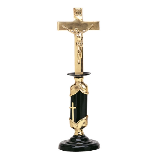 Image sur Crucifix en bronze poli - Support noir et finition dorée
