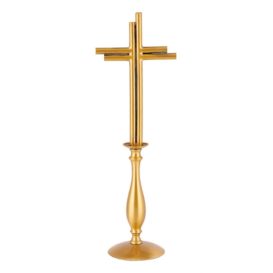 Imagen de Cruz de bronce pulido - Barras dobles escalonadas sobre base de candelabro
