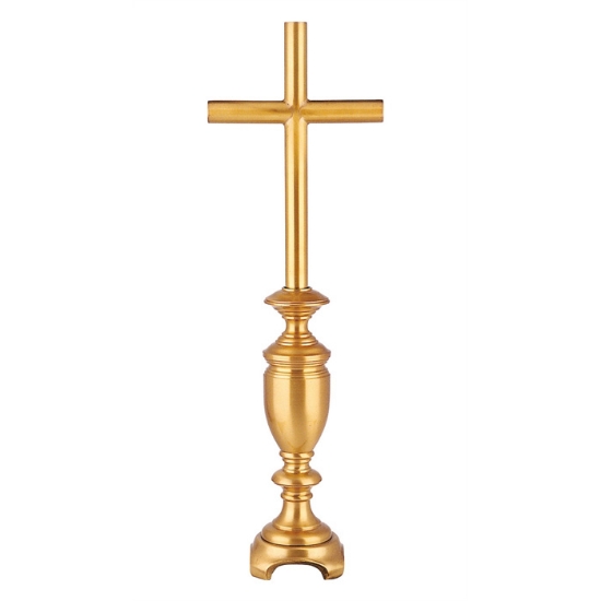 Picture of Large polished bronze cross - Cylindrical bars on a candlestick base