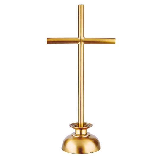 Picture of Polished bronze cross - Cylindrical bars on a small candlestick base
