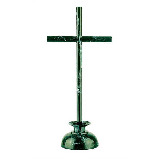 Image sur Croix en bronze - Finition marbre Vert Guatemala - Barres cylindriques sur socle petit chandelier