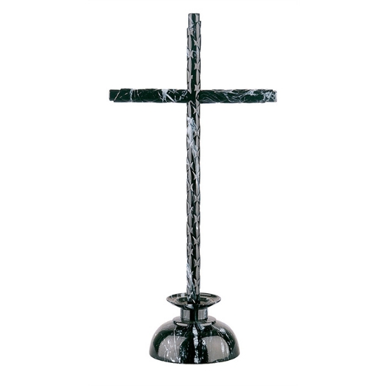 Image sur Croix en bronze - Finition marbre Noir Marquinia - Barres cylindriques sur socle petit chandelier