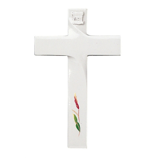 Immagine di Croce in bronzo per lapidi decorata - Finitura bianco - Linea Olpe Anturium