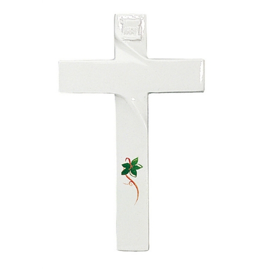 Immagine di Croce in bronzo per lapidi decorata - Finitura bianco - Linea Olpe Edera