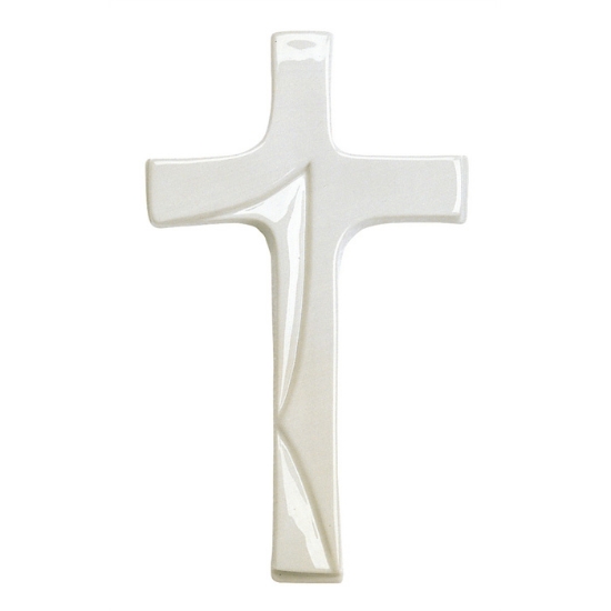 Image sur Croix en porcelaine pour pierres tombales - Finition blanche
