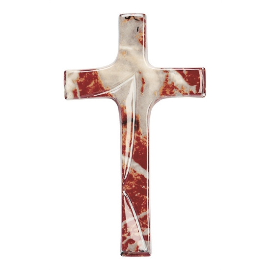 Image sur Croix en porcelaine pour pierres tombales - Finition marbre France rouge