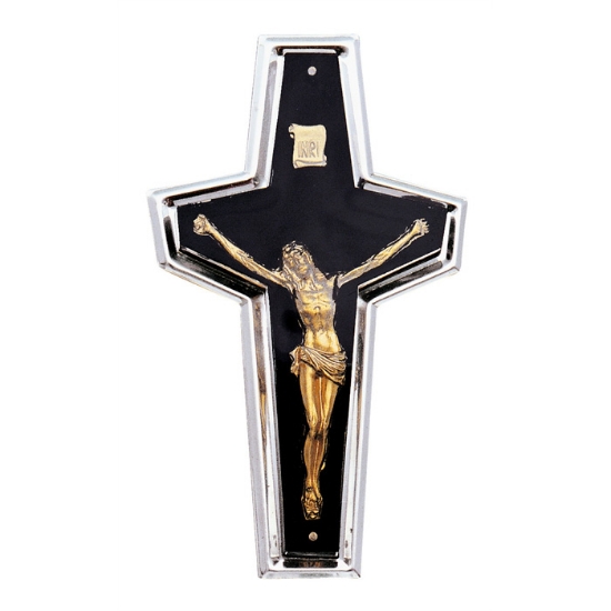 Image sur Croix en acier avec crucifix en bronze pour pierres tombales