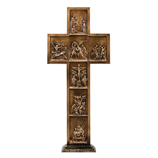 Imagen de Cruz de bronce pulido con representación de algunas estaciones del Via Crucis