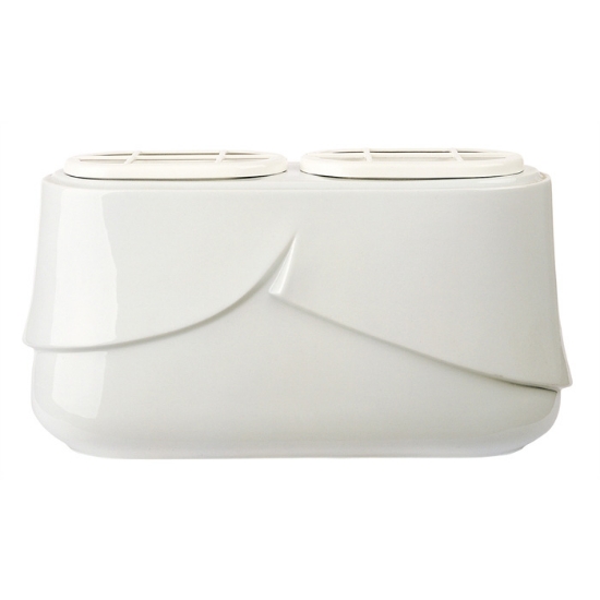 Immagine di Vaschetta portafiori doppia per lapide - Linea Victoria bianco - Porcellana