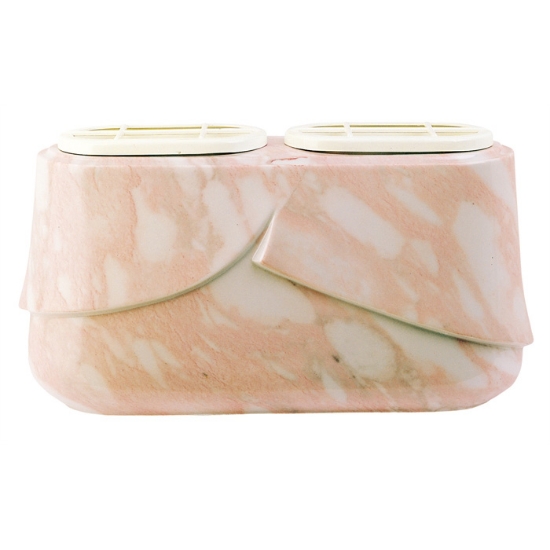 Immagine di Vaschetta portafiori doppia per lapide - Linea Victoria rosa - Porcellana