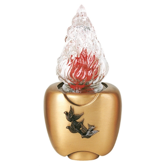 Immagine di Lampada votiva per lapidi per lapidi decorata con colombe - Linea Olpe Volo - Bronzo