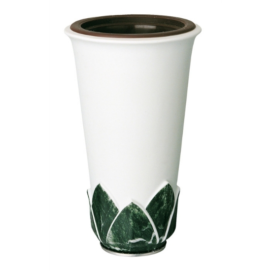 Image sur Grand vase à fleurs pour pierre tombale ou monument de cimetière - Ligne Calice décoration vert alpi - Porcelaine