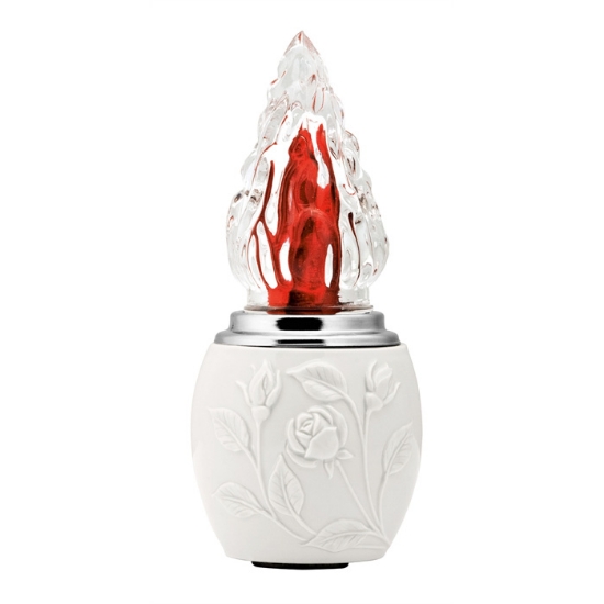 Image sur Lampe votive pour pierres tombales - Ligne Blanc Rose Branches - Porcelaine