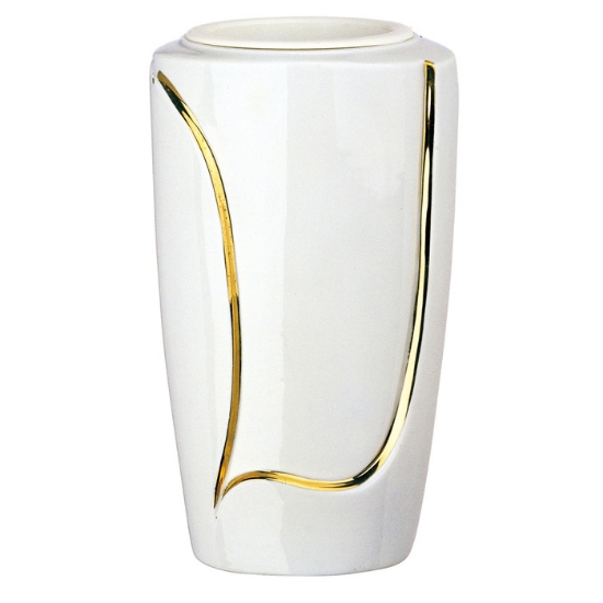 Immagine di Vaso portafiori per lapide - Linea Decoro - Finitura bianco filo oro - Porcellana