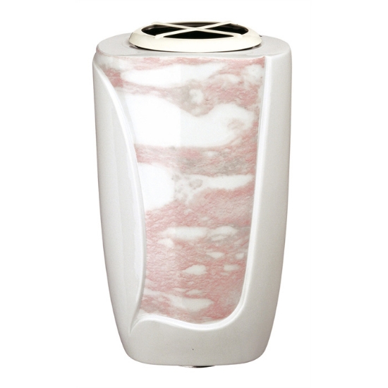 Picture of Large flower vase for tombstone or cemetery monument - Pink decoration line - Porcelain