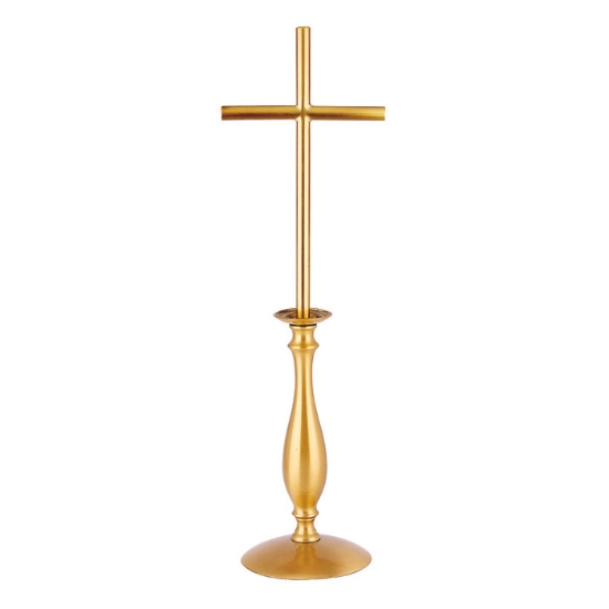 Imagen de Cruz de bronce pulido - Barras de sección cilíndrica sobre base de candelabro