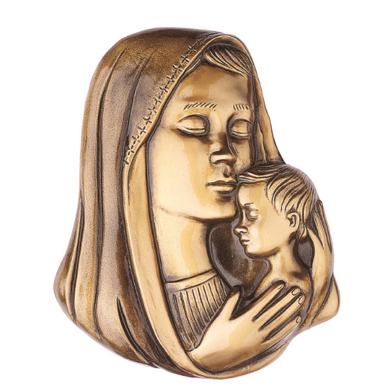 Picture of Plaque with bas-relief in bronze for tombstone - Madonna with child (Lost wax)