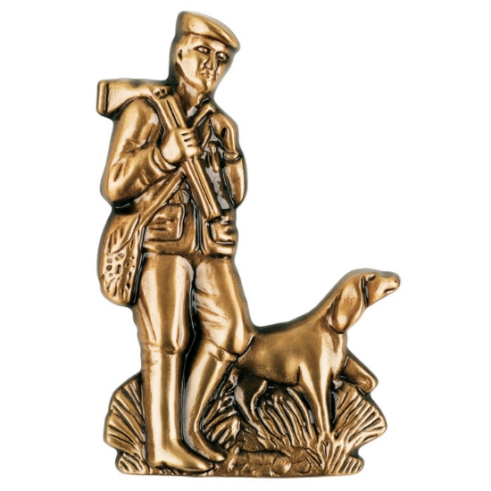 Image sur Plaque avec bas-relief en bronze pour pierre tombale - Chasseur avec chien de chasse