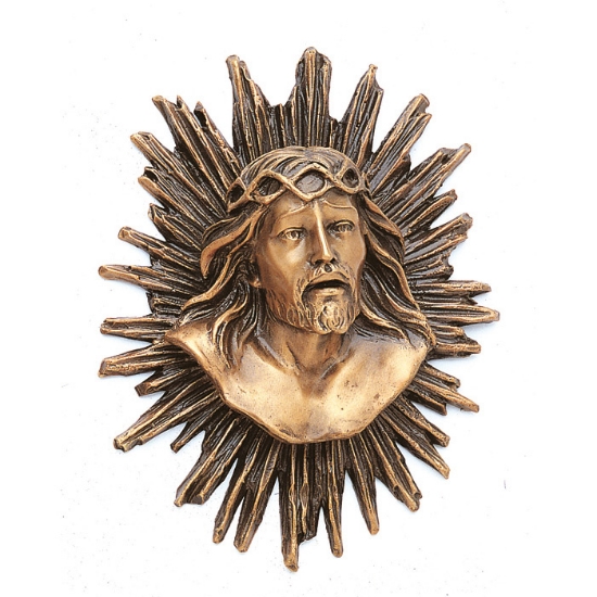 Immagine di Targa con bassorilievo in bronzo per lapide - Volto di Cristo con fasci luminosi