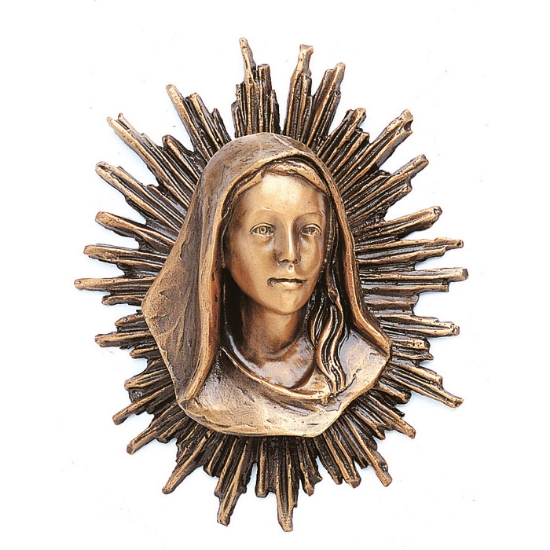 Immagine di Targa con bassorilievo in bronzo per lapide - Madonna con fasci luminosi