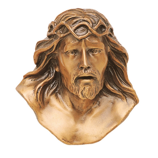 Picture of Plaque with bas-relief in bronze for tombstone - Christ - Finish with crown of thorns