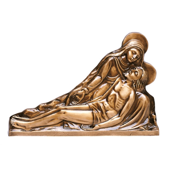 Immagine di Targa con bassorilievo in bronzo per lapide - Statua della Pietà con Cristo appoggiato sul grembo