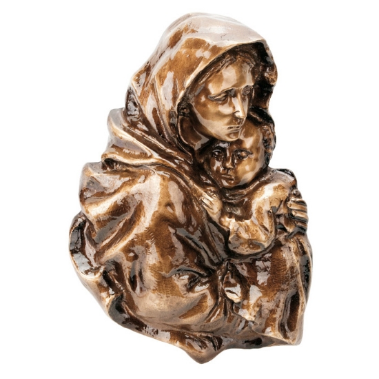 Immagine di Targa con bassorilievo in bronzo per cappella cimiteriale - Vergine Maria con il Bambino Gesù in braccio