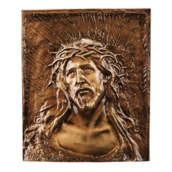 Picture of Plaque with bas-relief in bronze for cemetery chapel - Holy head of Jesus crowned with thorns