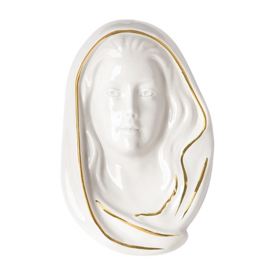 Immagine di Targa con bassorilievo in porcellana per lapide - Madonna contorni dorati