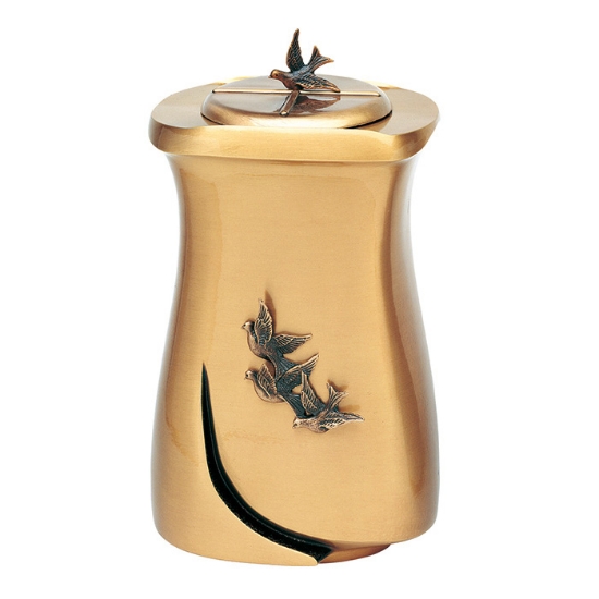 Imagen de Urna para cenizas de cremación de bronce con decoración de palomas - Línea Idria (cm 28)