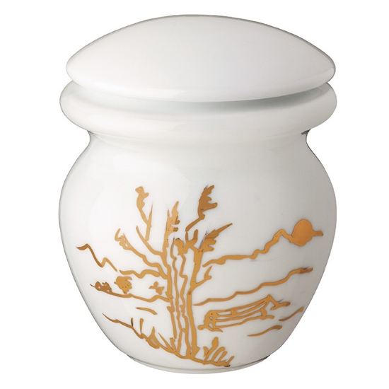 Imagen de Urna para cenizas de cremación pequeña - Porcelana blanca con orejas doradas - Línea Venere