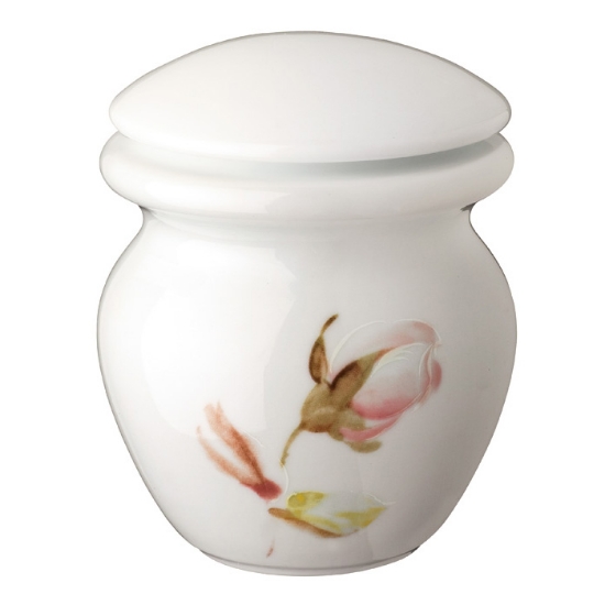 Image sur Petite urne cinéraire - porcelaine blanche à décor rose - Ligne Vénus
