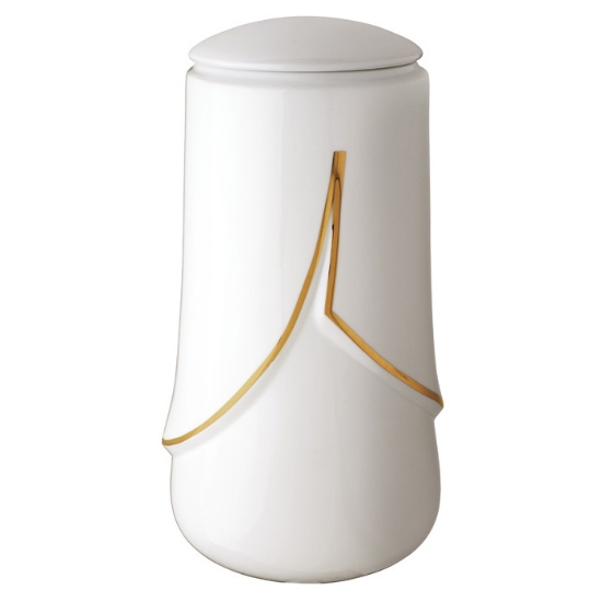 Picture of Cinerary urn for cremation ashes - white porcelain with golden finishes - Victoria Line