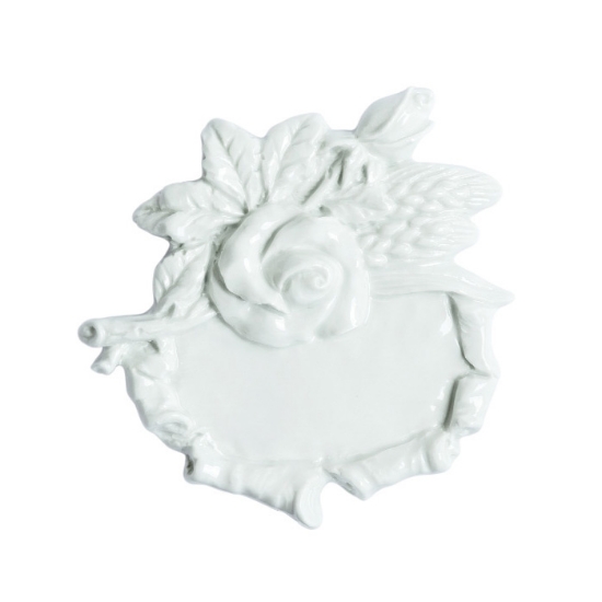 Immagine di Targa per lapidi in porcellana bianca decorata con rose e spighe di grano