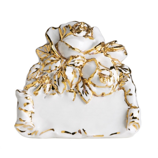 Immagine di Targa per lapidi in porcellana bianca decorata con rose con contorni dorati