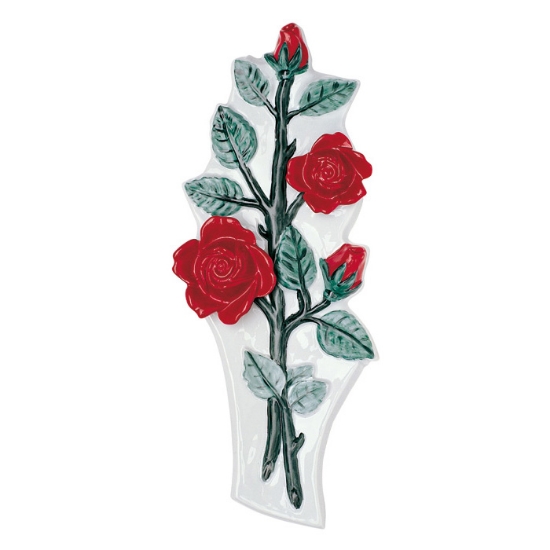 Image sur Branche de roses décoratives pour pierres tombales - Porcelaine de couleur rouge et verte